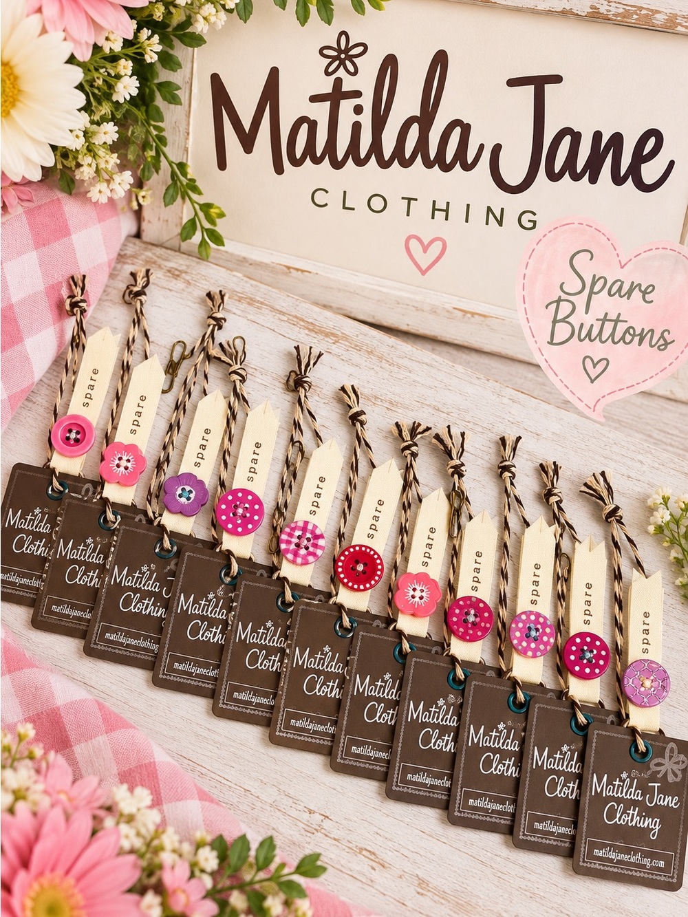 Matilda Jane Clothing Spare Button Tags Lot of 12 Replacement Buttons